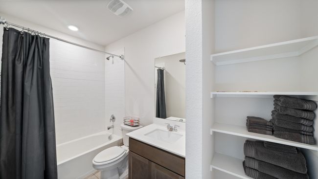Full bathroom with shower / tub combo with curtain and vanity | Image 19