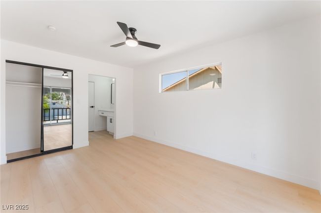 Unfurnished bedroom featuring light wood-style flooring, a closet, and ceiling fan | Image 30