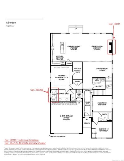 First Floor- this home features a traditional fireplace in the great room, and the alternate primary shower option. | Image 2