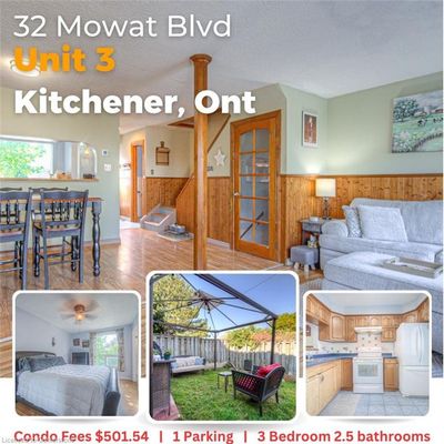 3 - 32 Mowat Blvd, Townhouse with 3 bedrooms, 2 bathrooms and 1 parking in Kitchener ON | Image 1