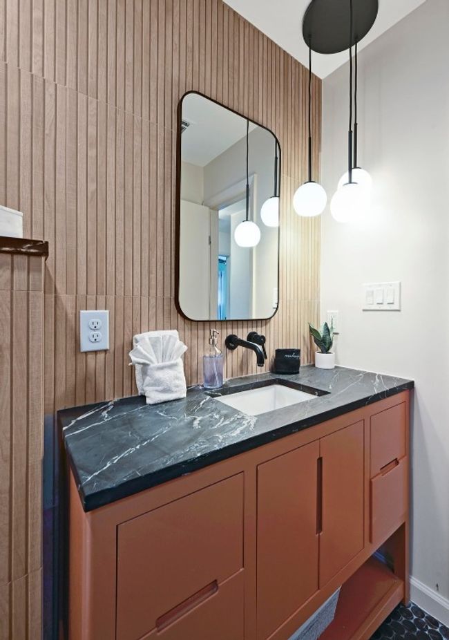 Custom guest bathroom vanity from local Austin makers, Fleming & Cazalas. | Image 33