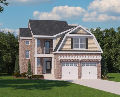 Jasmine Optional Elevation C has a 2nd story walk out front balcony! Rendering shows 2 car front entry; all of our homes in Reserve at Horn Springs are standard with 3 car side entry garages. | Image 2