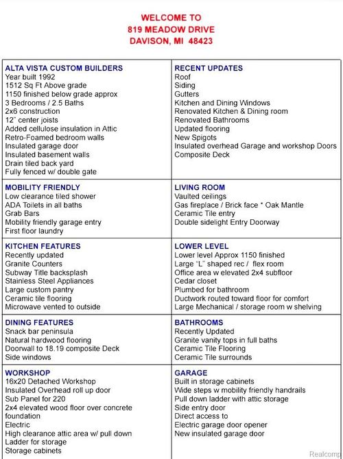 819 Meadow Dr, Davison, MI, 48423-1047 | Card Image