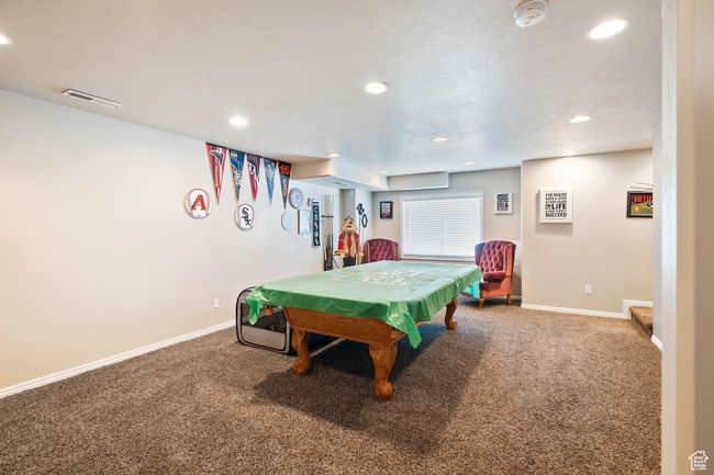 Rec room with carpet, recessed lighting, and billiards | Image 12