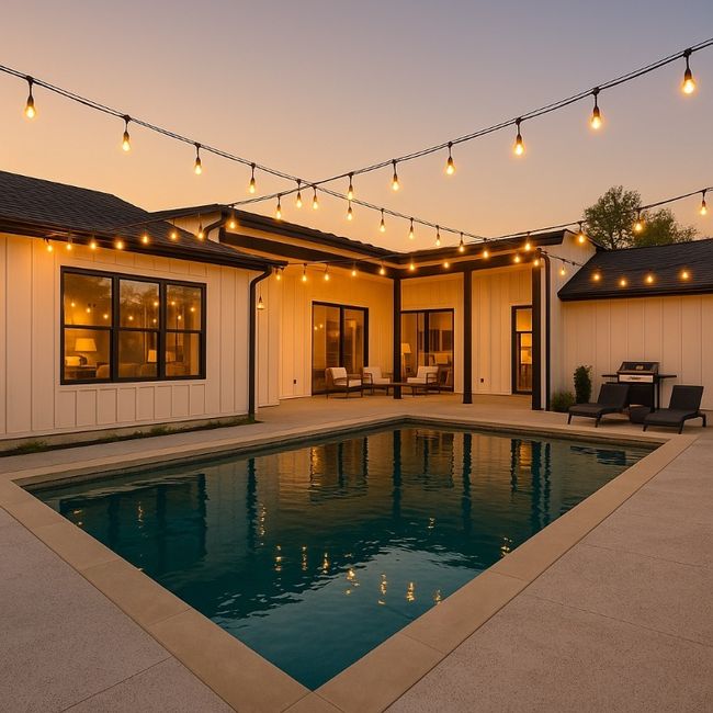 Swimming pool with outdoor lounge area and a patio | Image 38