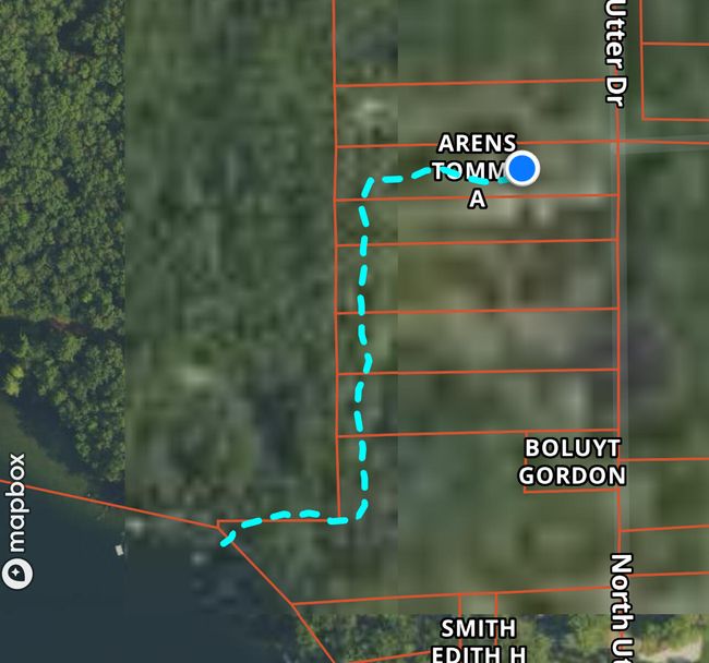 Blue dot is house, showing trail to lake access | Image 23