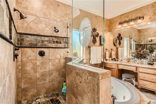 Bathroom featuring vanity, crown molding, walk in shower, and a whirlpool​​‌​​​​‌​​‌‌​‌‌​​​‌‌​​‌‌​‌​​​​​‌ tub | Image 23