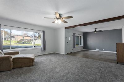 VIEW OF GREAT ROOM, FRONT DOOR/YARD AND DINING AREA. | Image 3