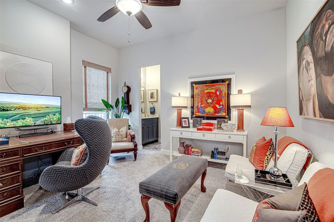 Office space with carpet, baseboards, and ceiling fan | Image 27