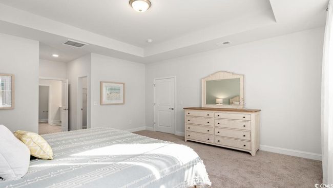 Bedroom featuring light colored carpet, baseboards, and a raised ceiling | Image 17