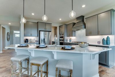 This kitchen is a showstopper! Anchored by a huge, angled center island, with a stunning collection of stainless steel appliances, plus a butler's pantry! | Image 3