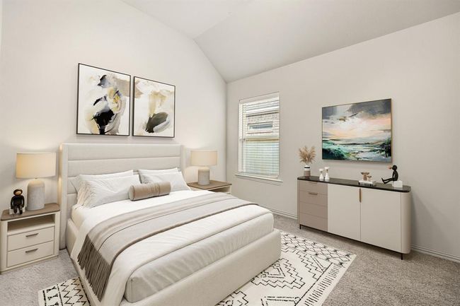 Secondary bedroom great for use as an in-law suite or guest suite features high ceilings, lovely modern ceiling fan, custom paint, plush carpet, space for seating area, direct access to the secondary bathroom and large window. *Virtually Staged | Image 17