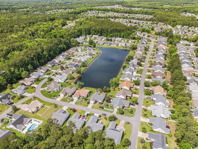 Aerial perspective of suburban area featuring a large body of water and a forest | Image 40