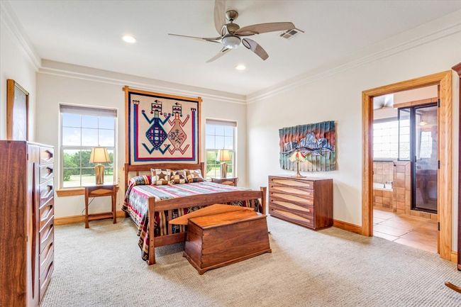 Bedroom with carpet flooring, multiple windows, ornamental molding, baseboards, and recessed lighting | Image 19