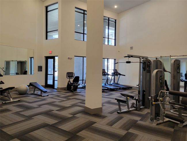 Gym featuring dark carpet, a wealth of natural light, and a towering ceiling | Image 33