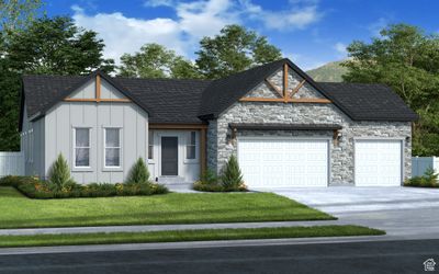 Rendering of our Farmhouse style see next photo for Color, FRONT LANDSCAPING included 3 car garage included | Image 1