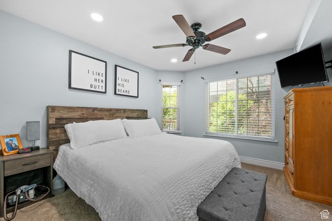 Bedroom with recessed lighting, carpet flooring, and ceiling fan | Image 8