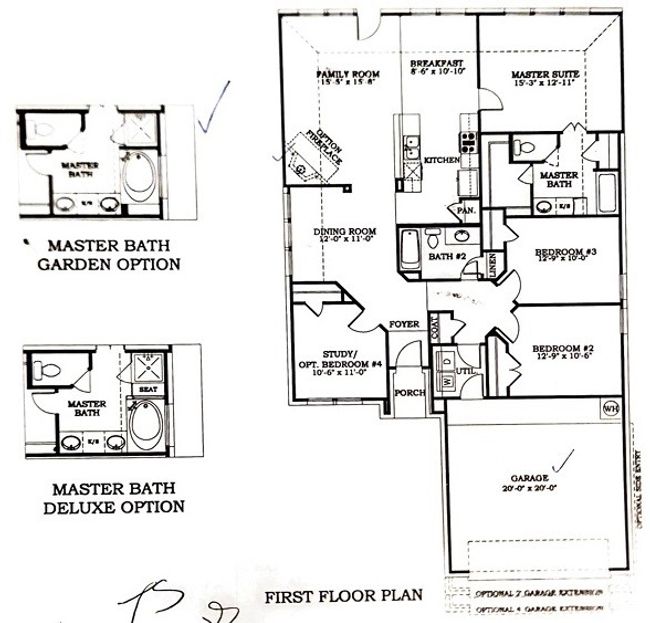 Floor plan showing master bath garden option and fireplace option | Image 33
