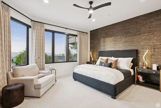 Bedroom featuring recessed lighting, carpet, and a ceiling fan | Image 57