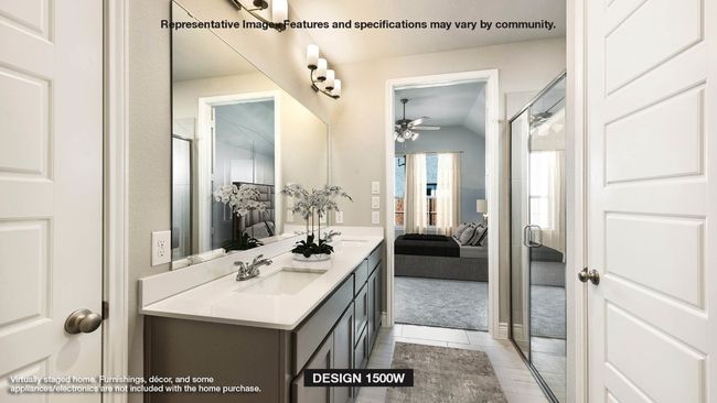 Bathroom featuring vaulted ceiling, a ceiling fan, a sink, ensuite bathroom, and double vanity | Image 5