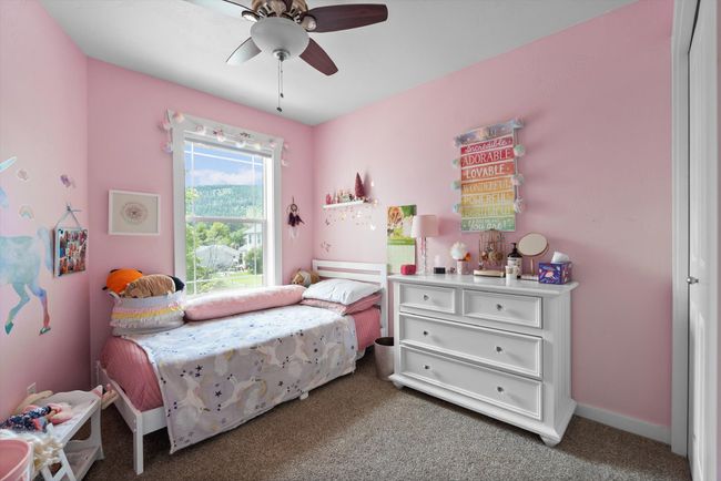 2nd floor 2nd Bedroom with view of Lone Pine Mountain, carpet flooring and a ceiling fan | Image 22