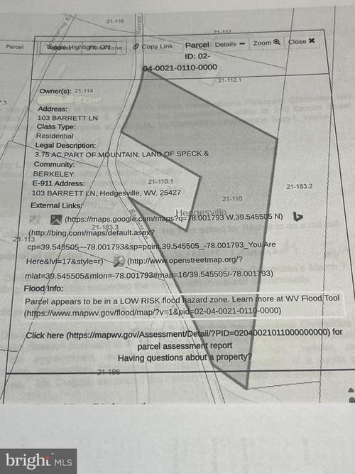 103 Barrett Lane, HEDGESVILLE, WV, 25427 | Card Image