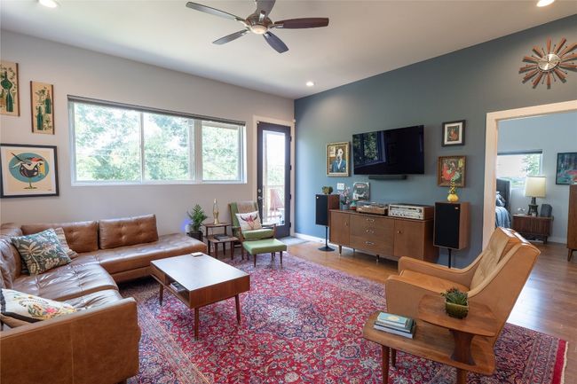 Living room featuring recessed lighting, ceiling fan, and light wood-type flooring | Image 30