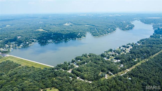 Drone / aerial view of a nearby body of water and a forest | Image 4