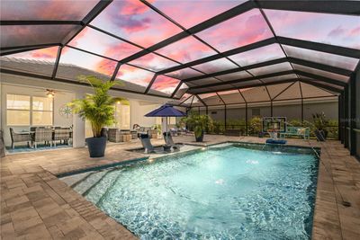 Sweeping Lanai with large saltwater pool complete with sun shelf, deck jets and bubblers. | Image 3