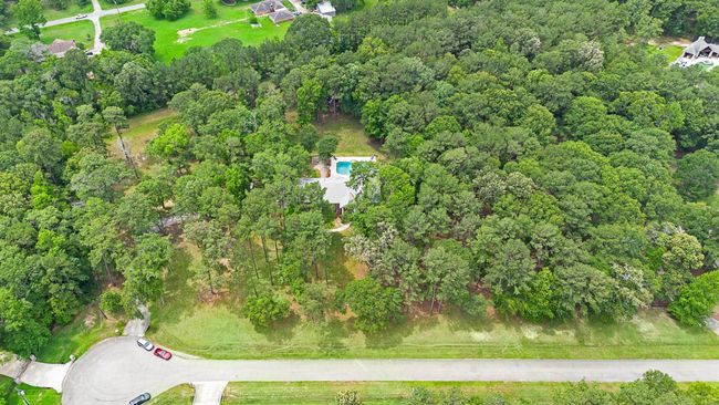 Aerial view of the property with a pool and surrounding trees | Image 41