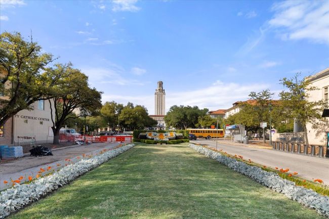 Just blocks from the Linden, the University of Texas Tower rises proudly over campus life—an enduring symbol of academic excellence and Austin's vibrant energy. Whether you're enjoying a walk through campus, catching a lecture, or taking in the seasonal blooms along Guadalupe Street, this historic landmark places the best of UT and downtown within easy reach... | Image 37