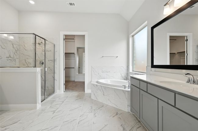 Full bath featuring healthy amount of natural light, a walk in closet, a garden tub, and vanity | Image 17
