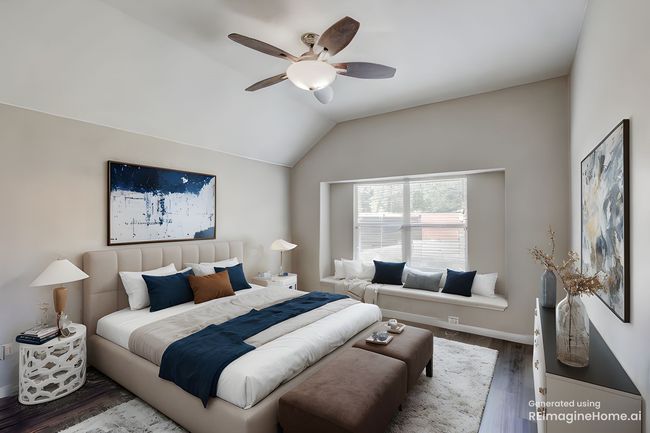 Unfurnished living room with a premium fireplace, dark wood-type flooring, baseboards, and a ceiling fan | Image 6
