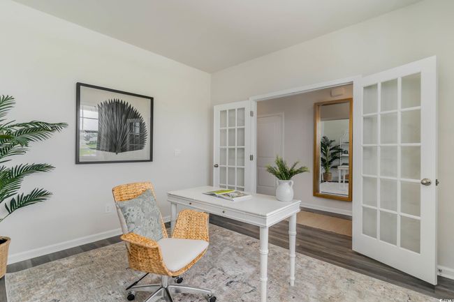 Office with wood finished floors, french doors, and baseboards | Image 4