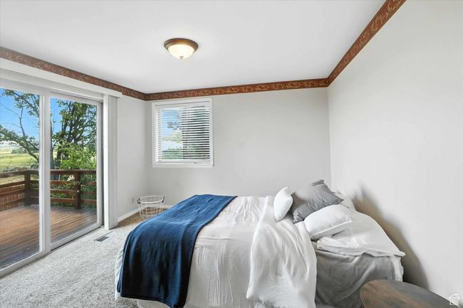 Primary bedroom featuring carpet floors and access to the outside | Image 14