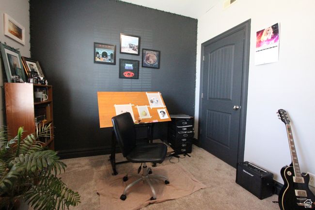 Home office with carpet floors and visible vents | Image 11