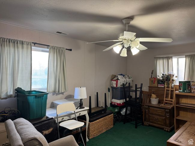 Office with healthy amount of natural light, carpet flooring, and ceiling fan | Image 19