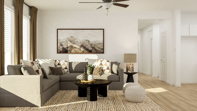 Living room with ceiling fan and light hardwood / wood-style floors | Image 8