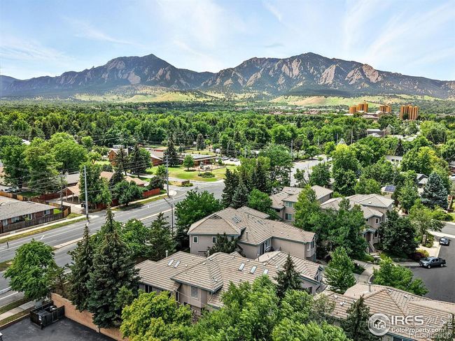 Aerial view looking west to the Flatirons and the Williams Village dorms at the University of Colorado. | Image 32