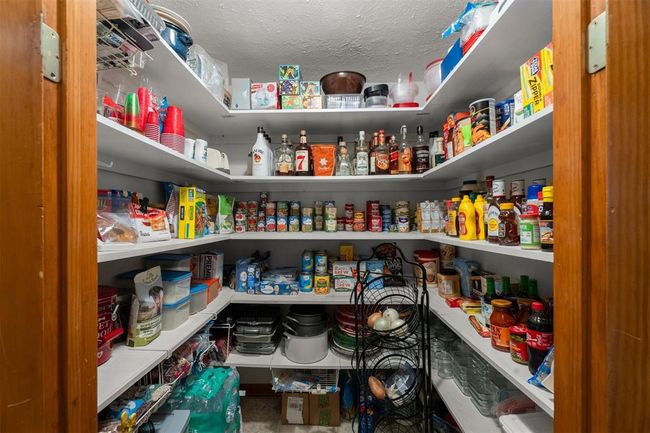 This photo shows a well-organized pantry with ample shelving. It contains various food items, kitchen supplies, and storage containers, providing plenty of space for groceries and essentials. | Image 12