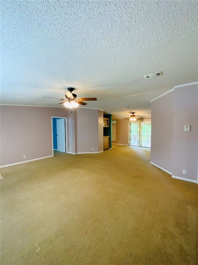 Unfurnished room featuring light carpet, a textured ceiling, baseboards, visible vents, and ceiling fan | Image 16