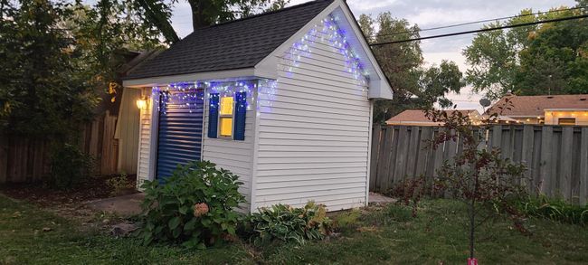 Shed at dusk with twinkly lights, nice to view from hot tub at night. | Image 36
