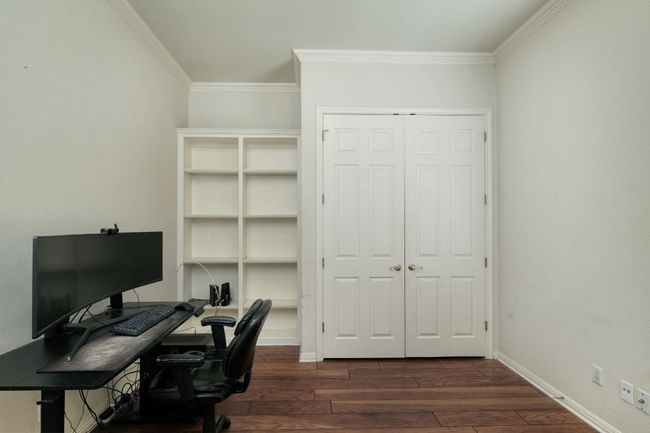 Office featuring baseboards, ornamental molding, and dark wood-style floors | Image 19