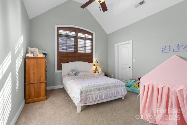 Third bedroom on the main level offers a vaulted ceiling, carpet and walk-in closet. | Image 22