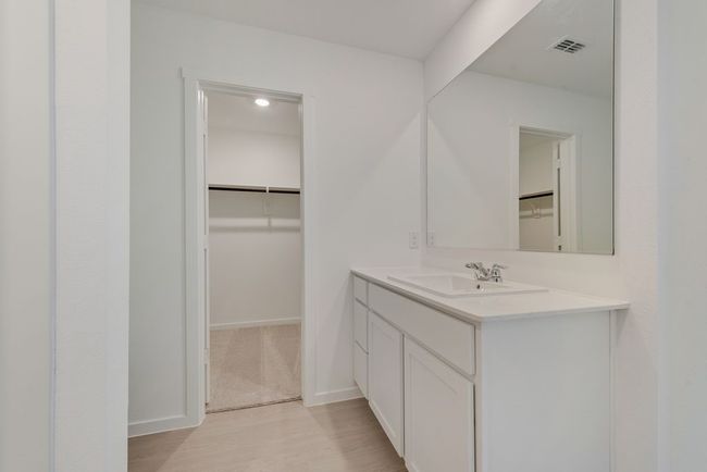 Bathroom with a walk in closet, vanity, and light wood-type flooring | Image 21