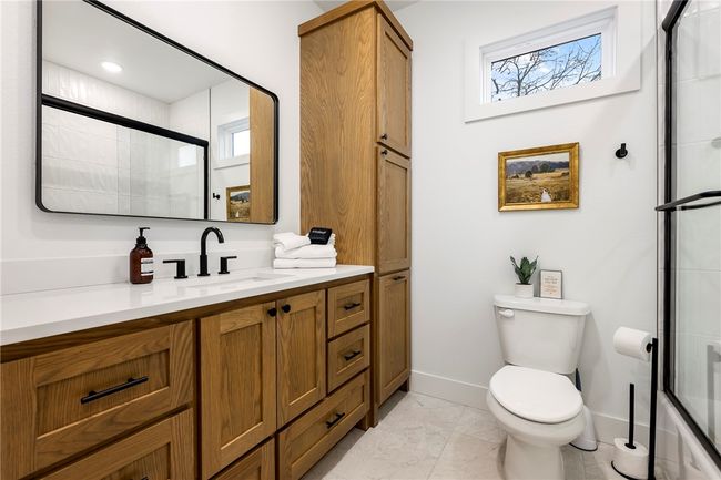 Large vanity with linen cabinet make from solid oak. | Image 37