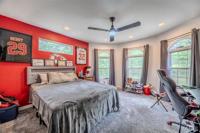 Bedroom featuring recessed lighting, multiple windows, carpet, and ceiling fan | Image 44