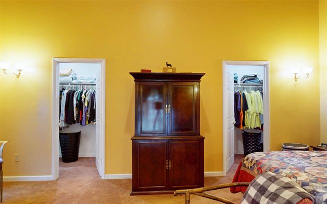 Bedroom featuring a walk in closet, a closet, and light colored carpet | Image 41
