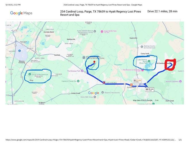 Google map to Hyatt Regency lost pines. You can see COTA | Image 35