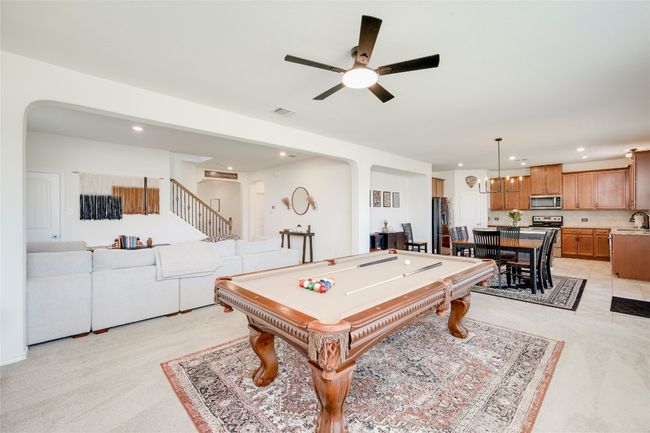 Recreation room with billiards, recessed lighting, and ceiling fan | Image 11